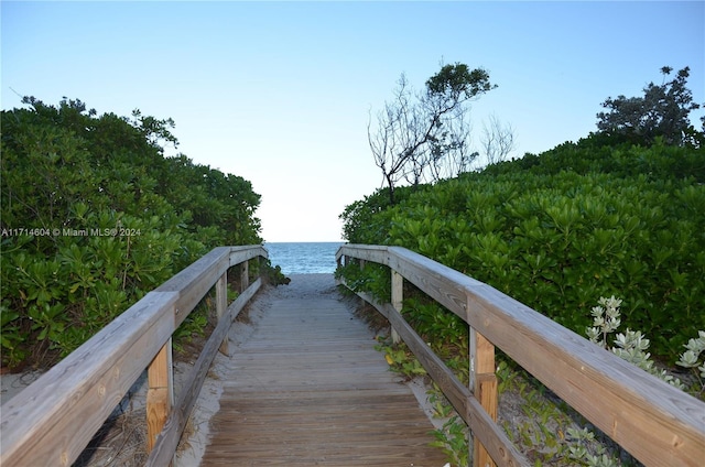 dock area featuring a water view