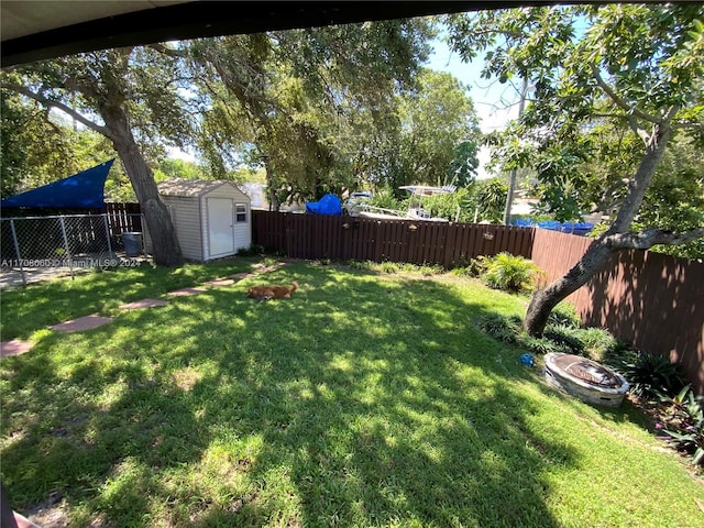 view of yard with a shed