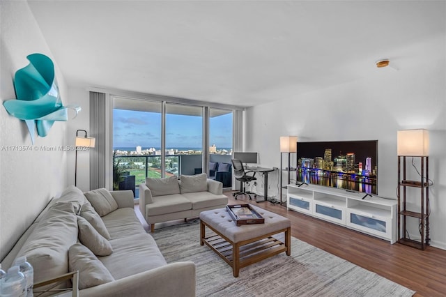 living room featuring hardwood / wood-style floors and floor to ceiling windows