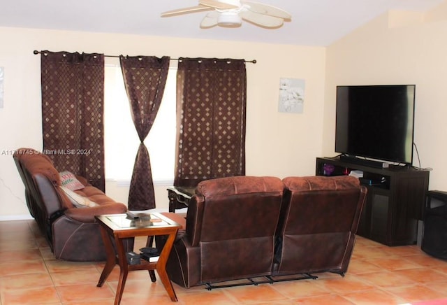 living room with ceiling fan