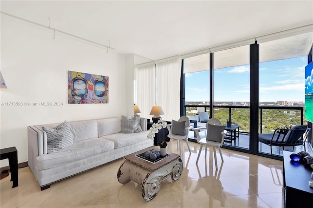 living room with expansive windows