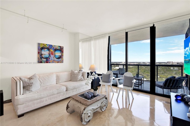 living room with expansive windows