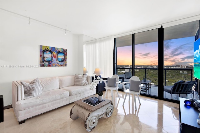 living room with expansive windows and a healthy amount of sunlight