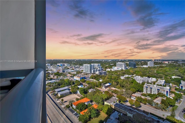 view of aerial view at dusk