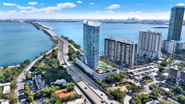 aerial view with a water view