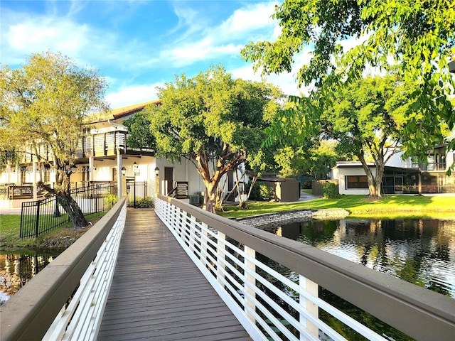 exterior space featuring a water view