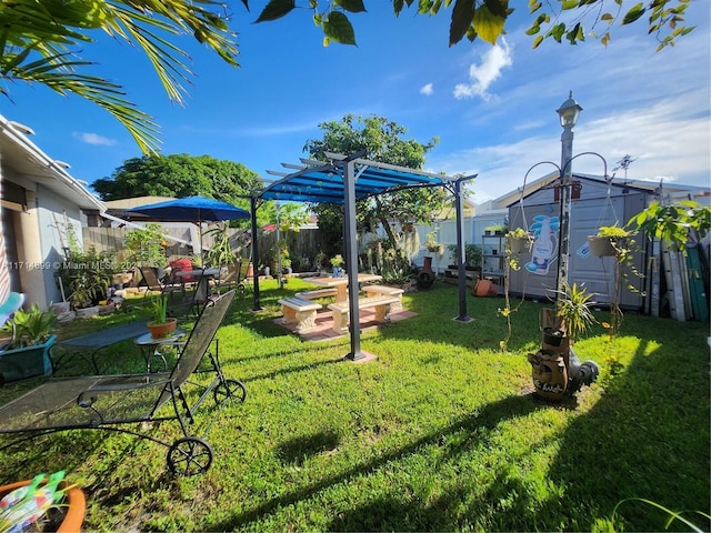 view of yard with a pergola