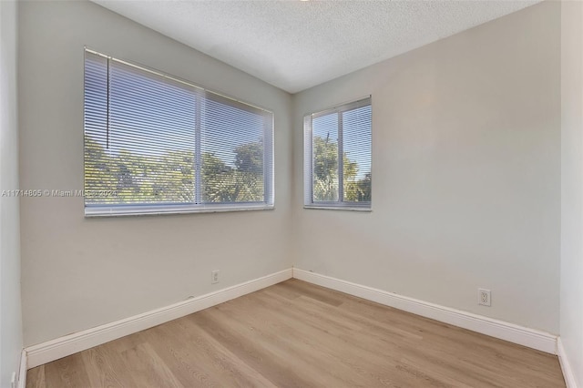 unfurnished room with a textured ceiling, light hardwood / wood-style flooring, and a wealth of natural light