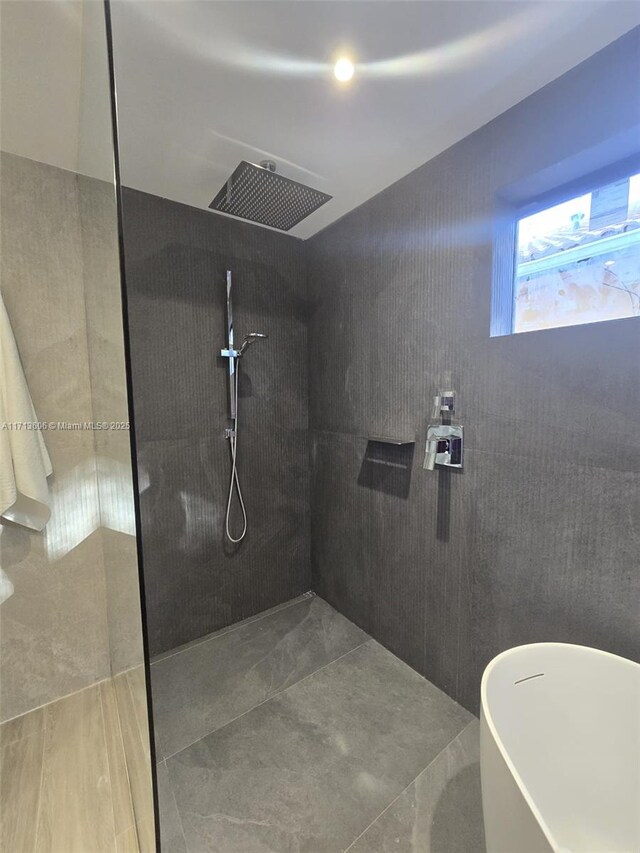 bathroom with plus walk in shower