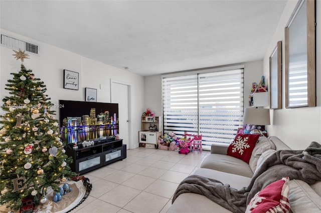 living room featuring light tile patterned floors