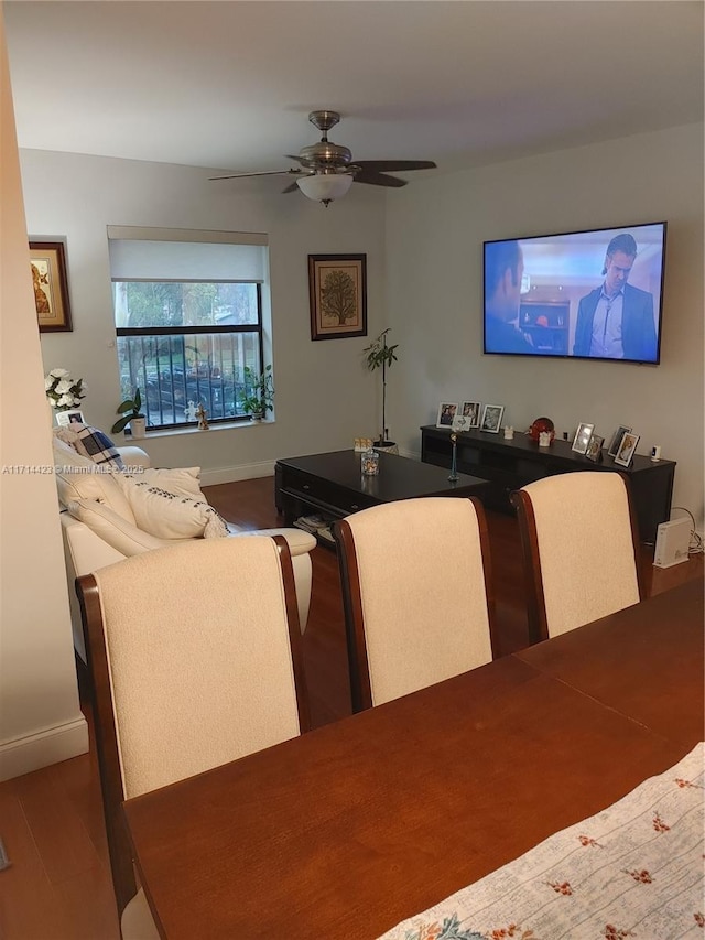 interior space featuring ceiling fan and wood-type flooring