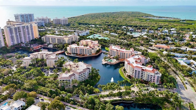 aerial view with a water view