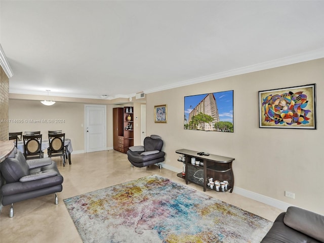 living room featuring ornamental molding