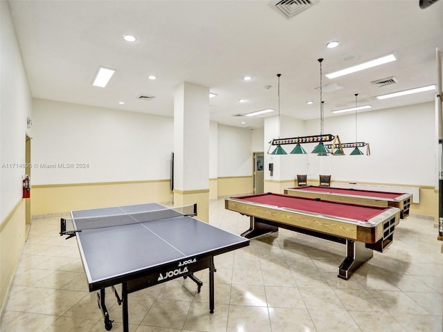 recreation room featuring light tile patterned floors and billiards