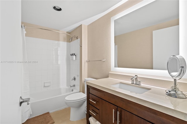 full bathroom featuring tile patterned floors, vanity, toilet, and tub / shower combination