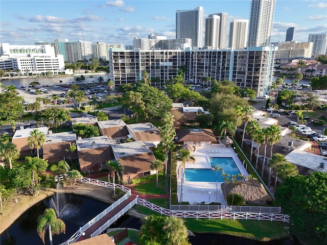 aerial view with a water view