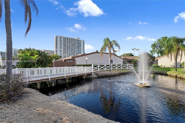 exterior space with a water view