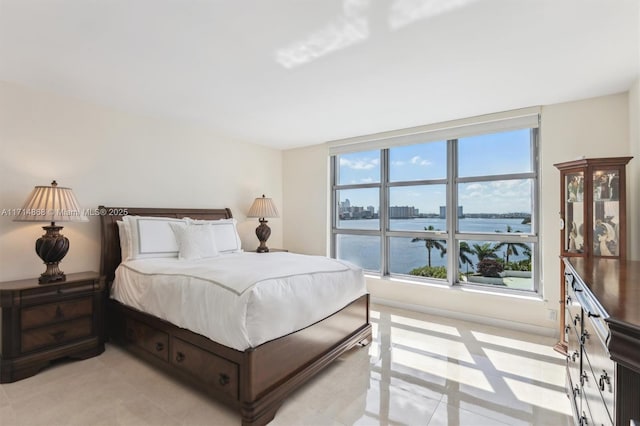 bedroom with a water view