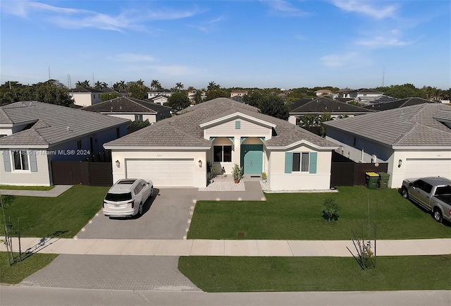 view of front of home with a garage and a front yard