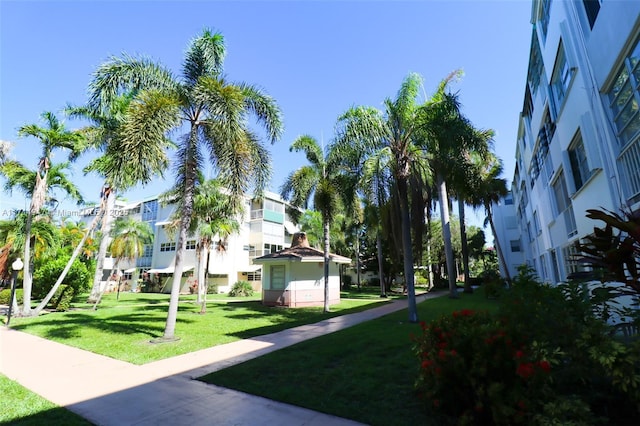 view of property's community featuring a lawn