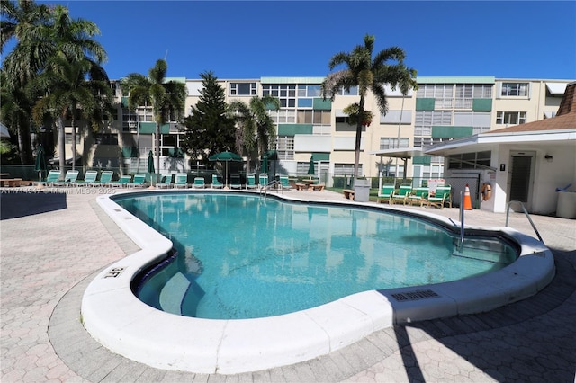 view of swimming pool featuring a patio area