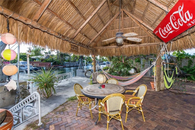 view of patio featuring a gazebo and ceiling fan