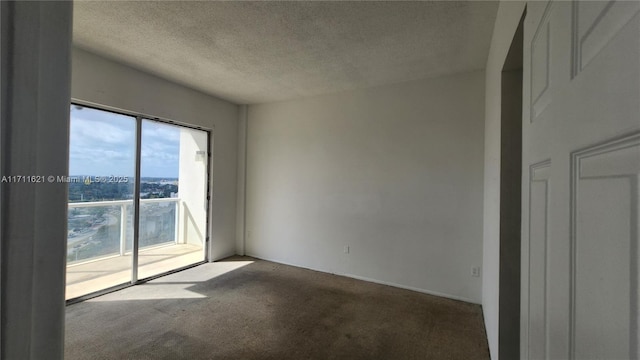 carpeted empty room featuring a textured ceiling