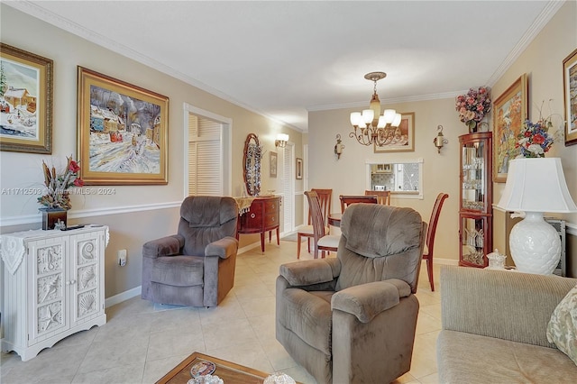 16750 NE 14th Ave Unit 212, Miami, FL 33162 - living area featuring a chandelier, light tile patterned flooring, and ornamental molding