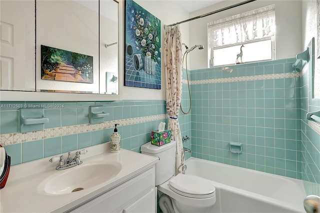16750 NE 14th Ave Unit 212, Miami, FL 33162 - bathroom with shower / bath combination with curtain, vanity, wainscoting, and tile walls