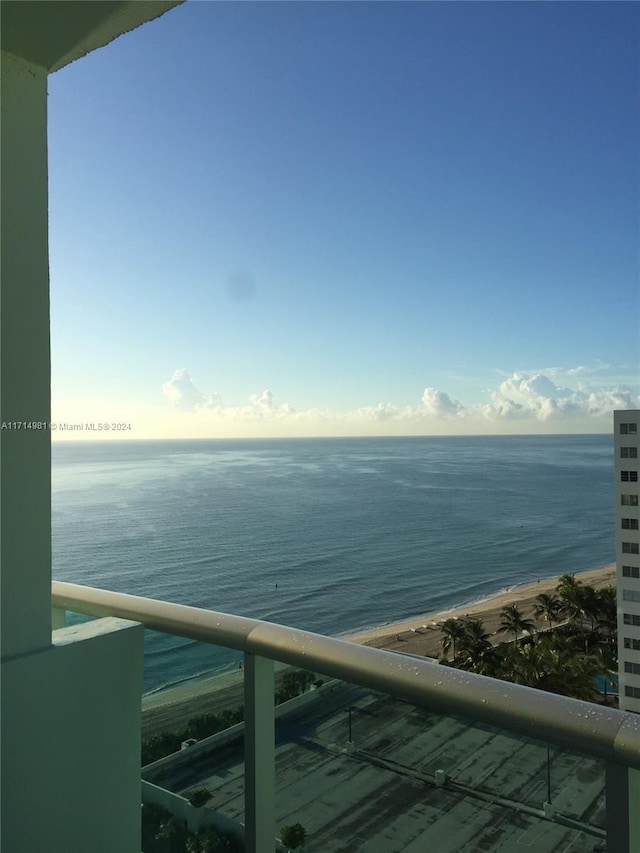 view of water feature with a view of the beach