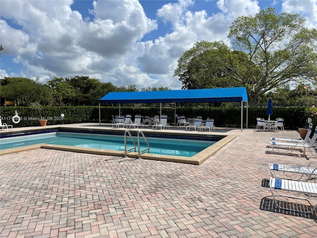 view of swimming pool featuring a patio area