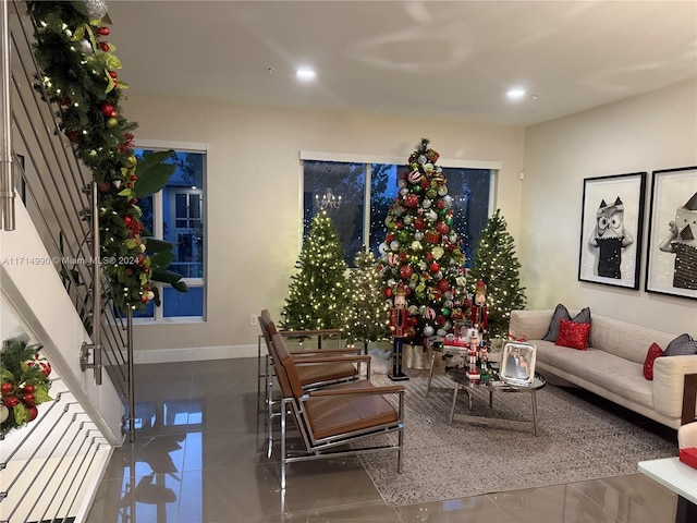 living room featuring tile patterned floors