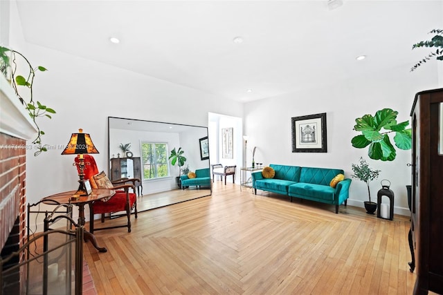 living room with light hardwood / wood-style flooring