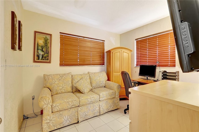 home office with light tile patterned flooring