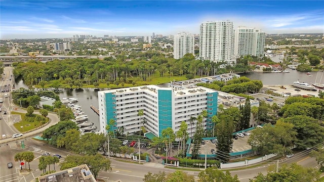 aerial view with a water view