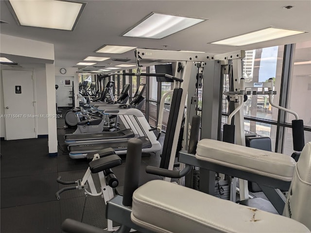 workout area with expansive windows