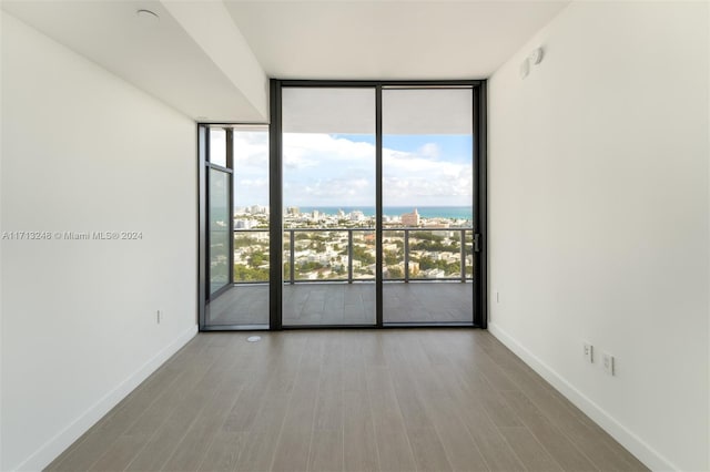 spare room featuring light hardwood / wood-style floors and a wall of windows