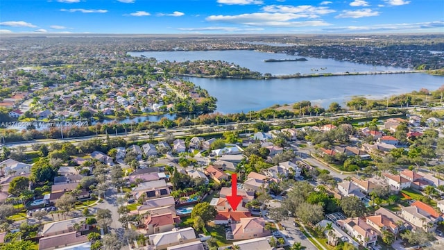 aerial view with a water view