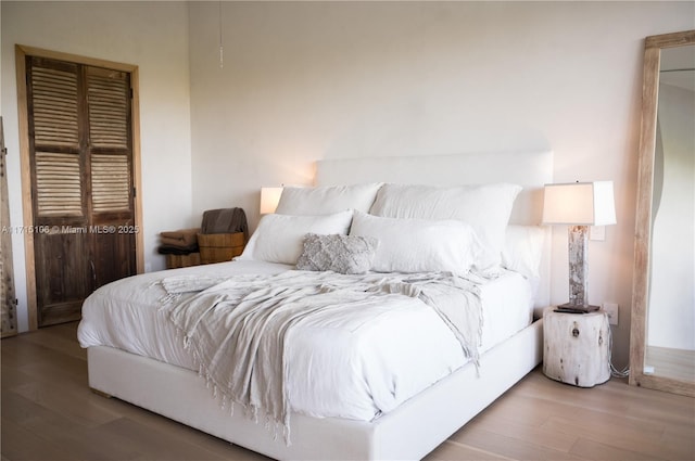 bedroom featuring a closet and hardwood / wood-style flooring