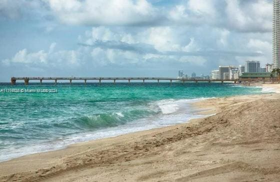 property view of water featuring a beach view