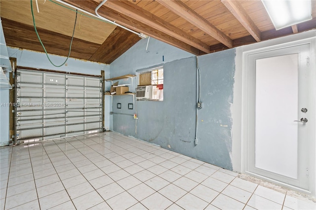 garage featuring cooling unit and wood ceiling