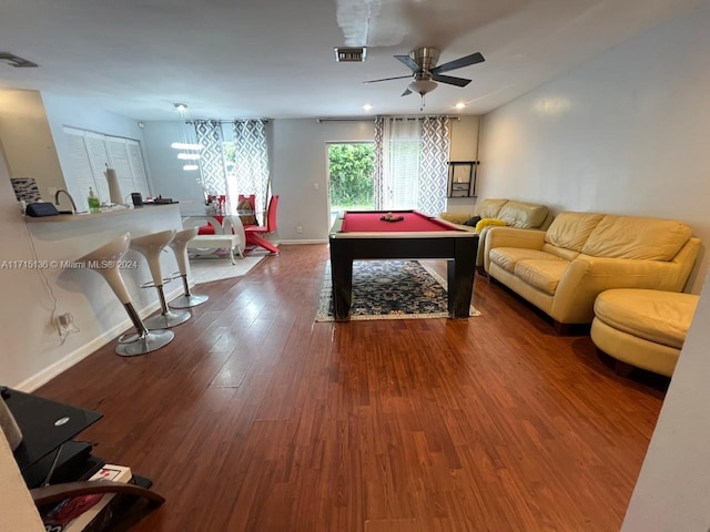 recreation room with wood-type flooring and pool table