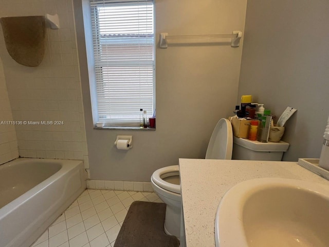 full bathroom featuring tile patterned flooring, vanity, toilet, and shower / washtub combination