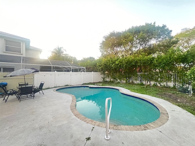 view of swimming pool with a patio area