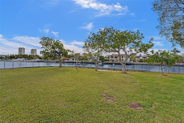 view of yard with a water view