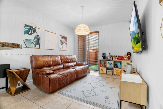 living room with light tile patterned floors