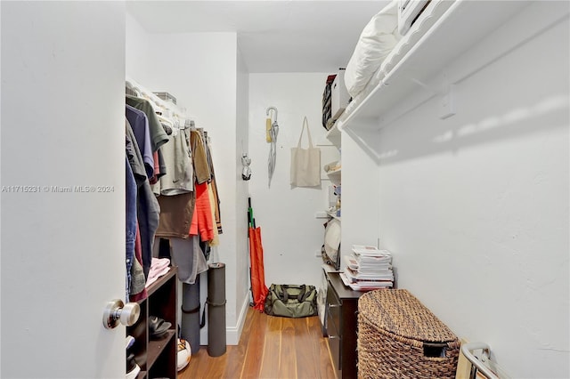 walk in closet with wood-type flooring