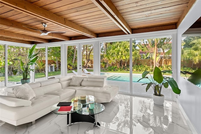 sunroom / solarium with wooden ceiling and beam ceiling