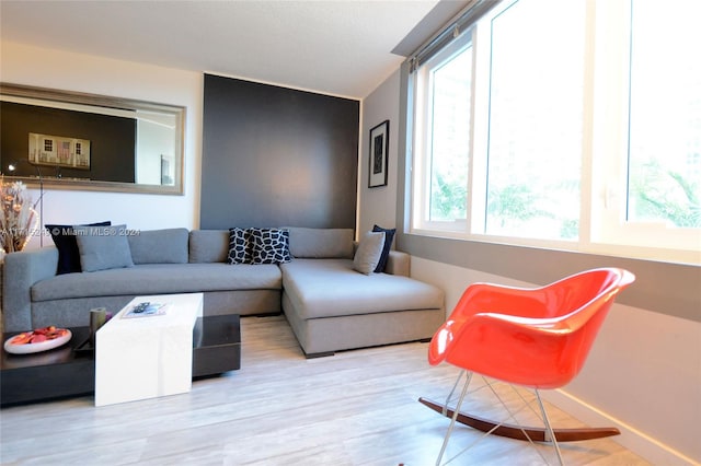 living room featuring light wood-type flooring