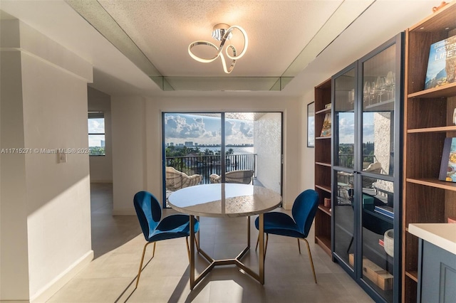 dining space featuring a textured ceiling